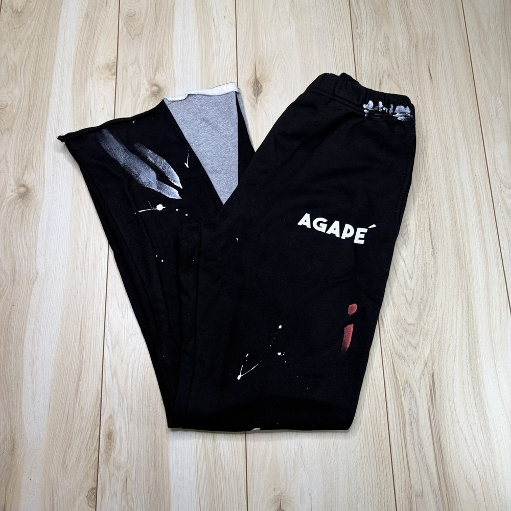 AGAPE Men Flared Sweatpants with Paint Splatter Black Medium Oversized Stretch